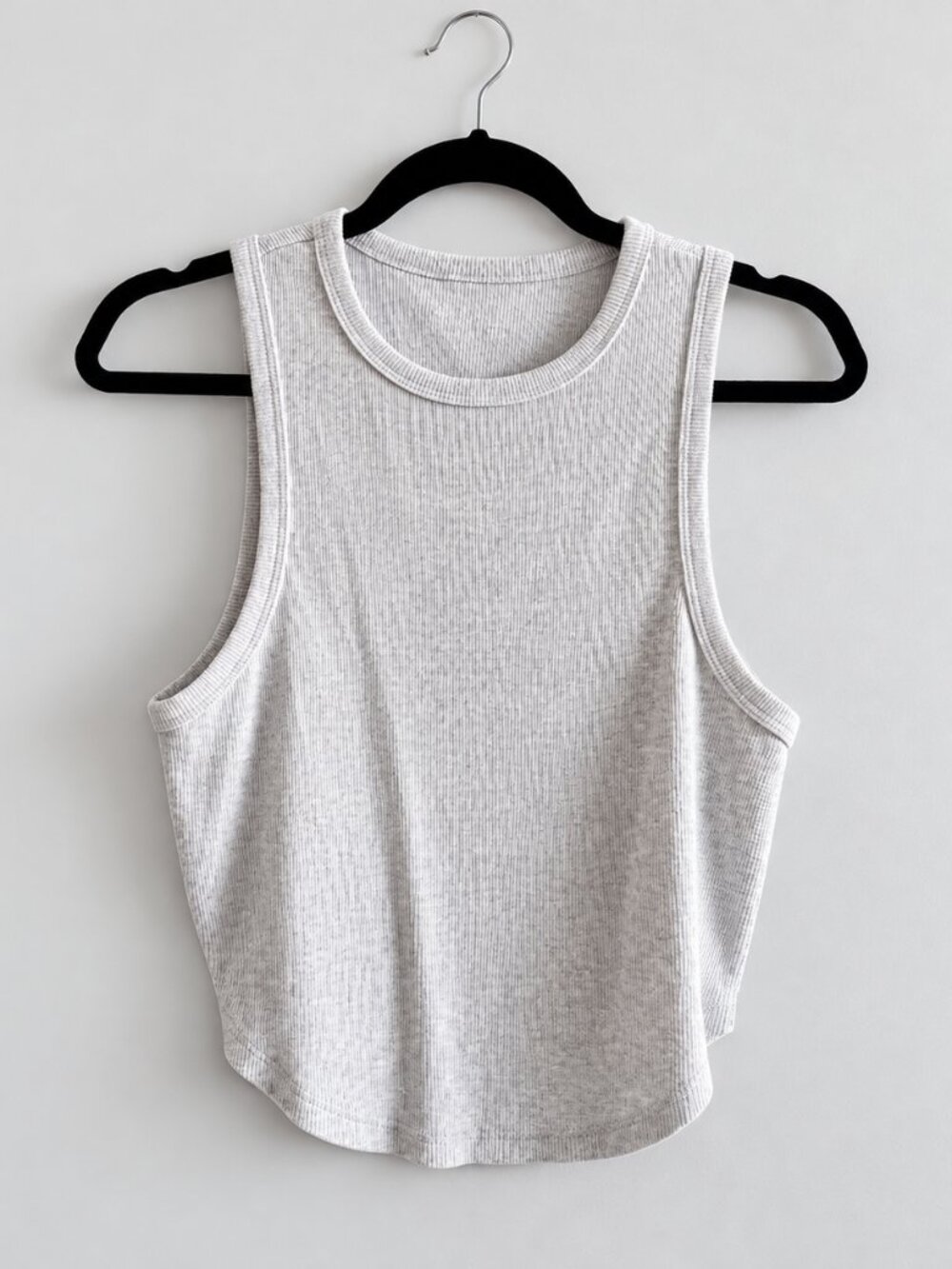 Aerie Light Heather Gray Ribbed Cropped Tank Top XL High Neck High Low Hem